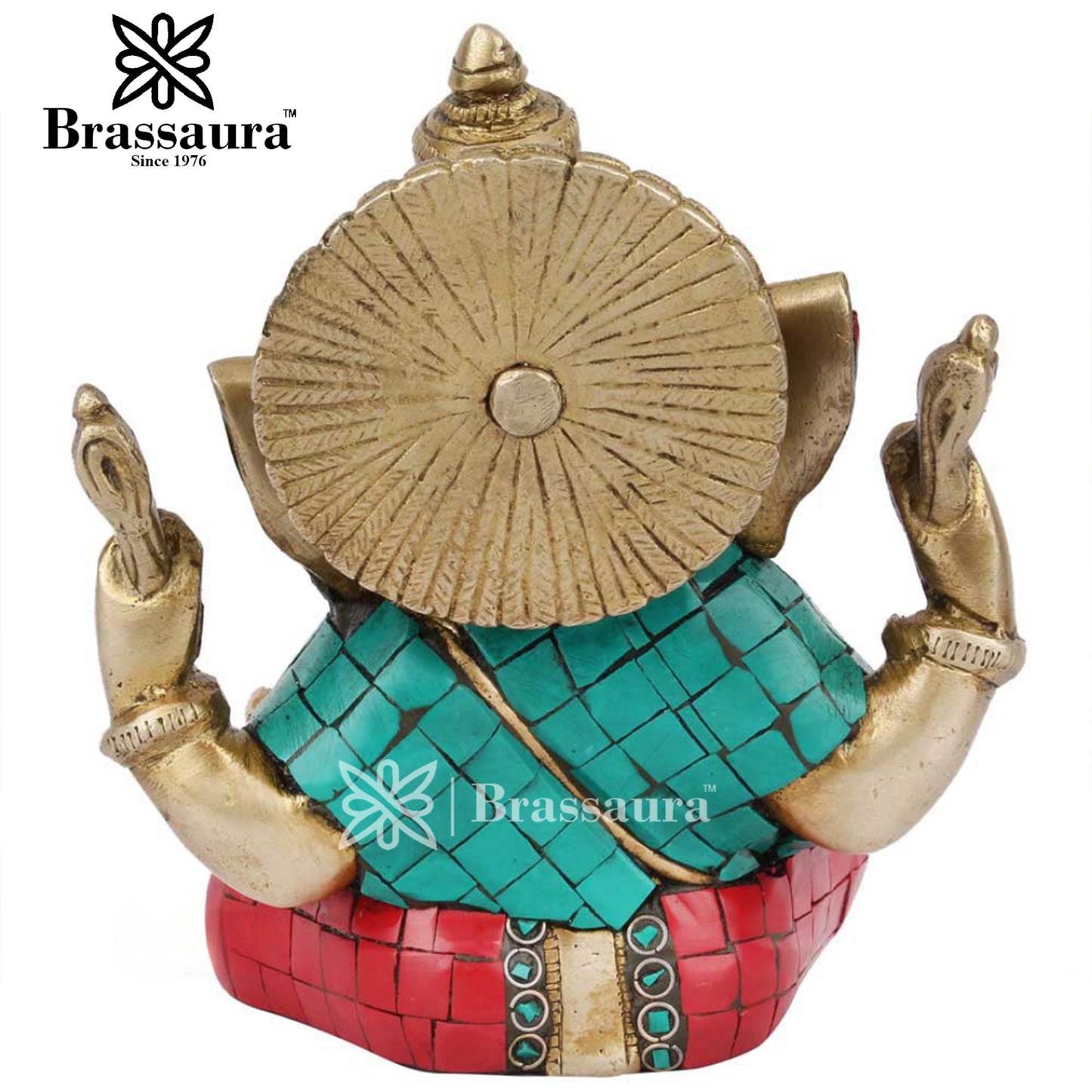 Brassaura™ Brass Gem Stone Work Ganesha Idol for Home and Decor | Weight 1.7 Kgs | Height 6 Inches
