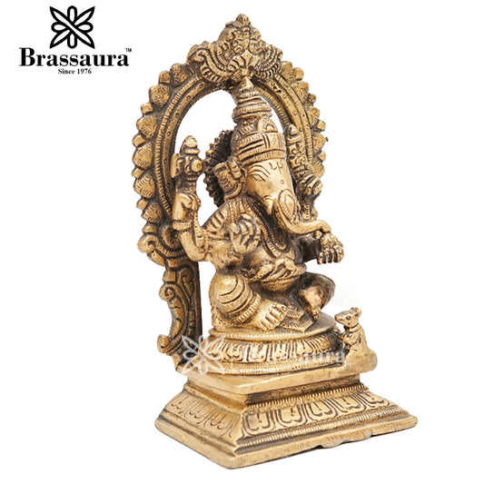 Brassaura™ Brass Ganesha Idol for Home and Decor | Weight 1.4 Kgs | Height 6.5 Inches