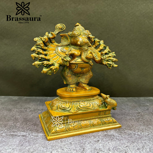 Brass Ganesha Statue For Home Decor And Gift Items Weight 2.7 Kg And Height 9 Inches