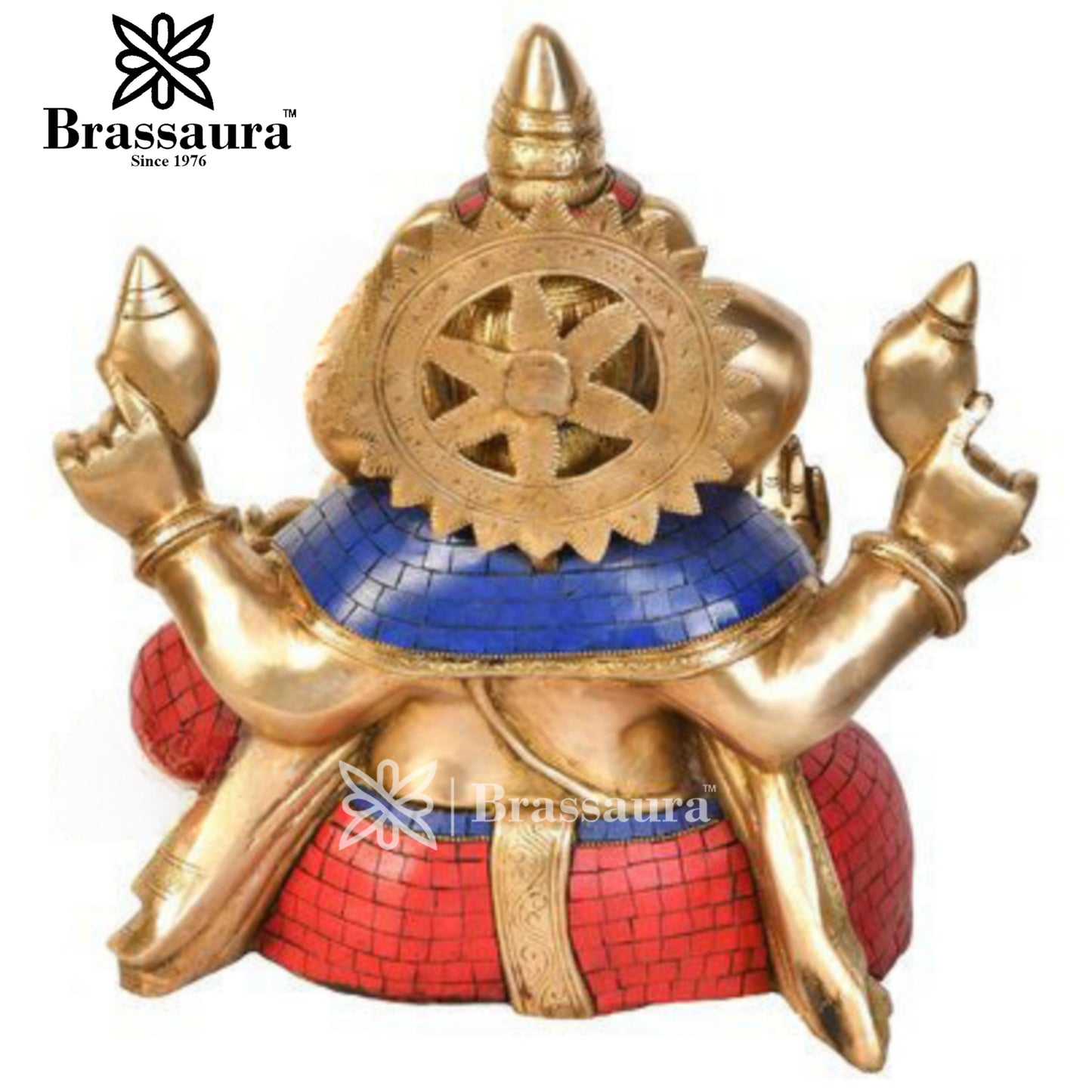 Brassaura™ Brass Gem Stone Work Ganesha Idol for Home Décor | Weight 13 Kgs | Height 13 Inches