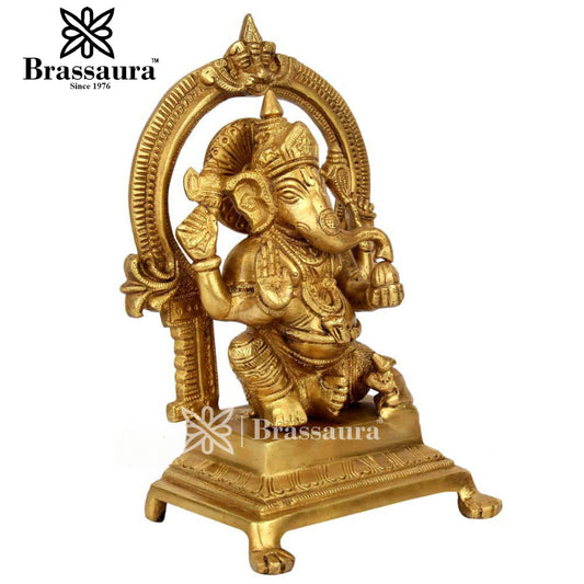 Brassaura™ Brass Ganesha Statue | Handcrafted Vinayaka Idol for Home & Décor | Height 9 Inches & Weight 2.5 Kgs