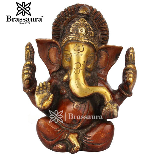 Brass Ganesha Statue For Home Decor And Gift Item Weight .8 Kg And Height 5 Inch