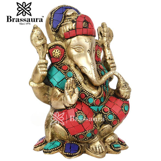 Brass Ganesha Statue For Home Decor And Gift Item Weight 1.9 Kg And Height 6.5 Inch