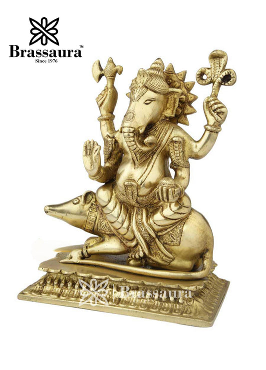 Brassaura™ Brass Ganesha Statue – “Pathfinder of Success” | Height 10 Inches & Weight 4 Kgs