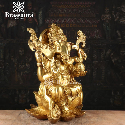 Brass Ganesha Statue For Home Decor And Gift Item Weight 15.5 Kg And Height 16 Inches
