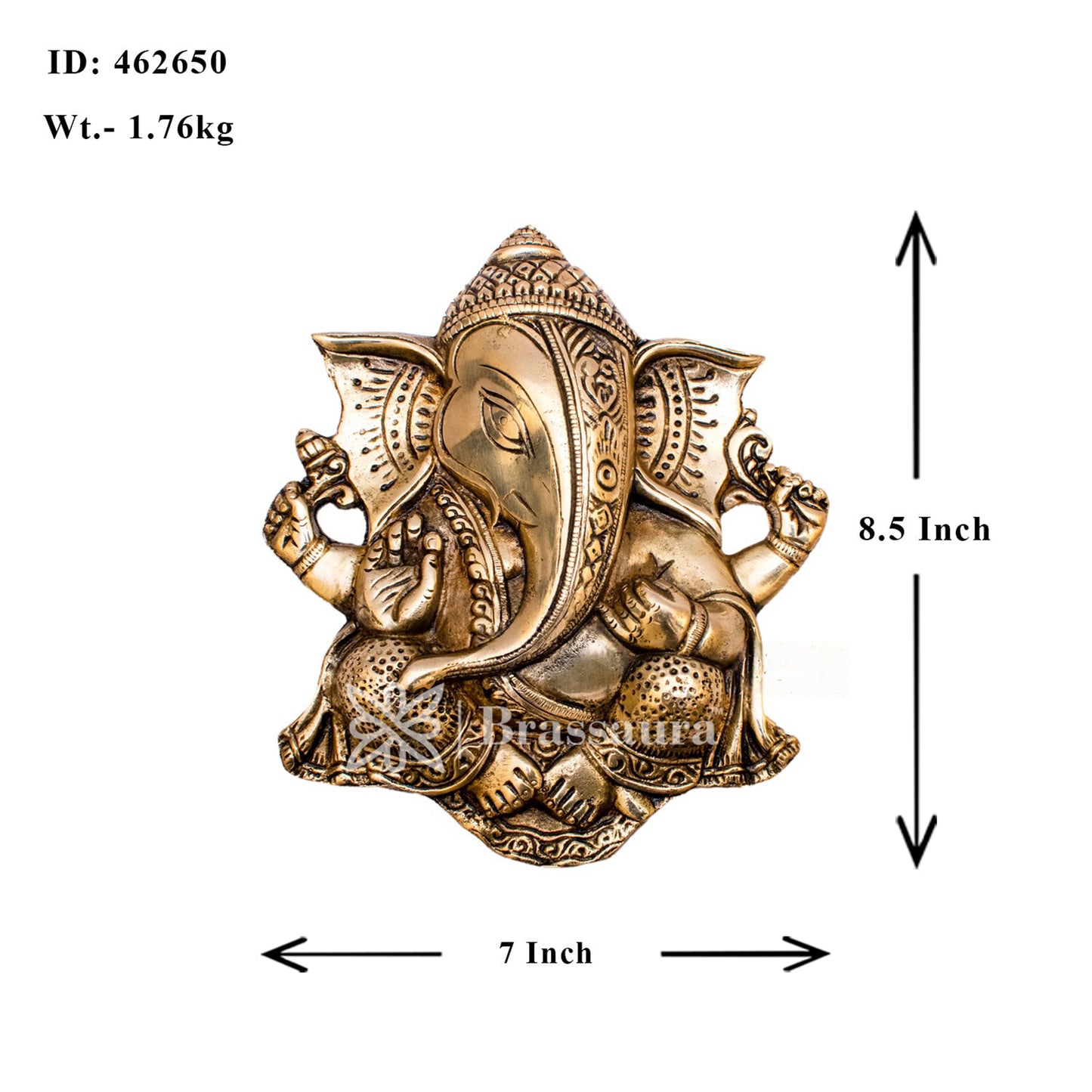 Brass Wall Hanging Ganesha plate For Home Decor And Gift Item Weight 1.7 Kg And Height 8.5 Inches
