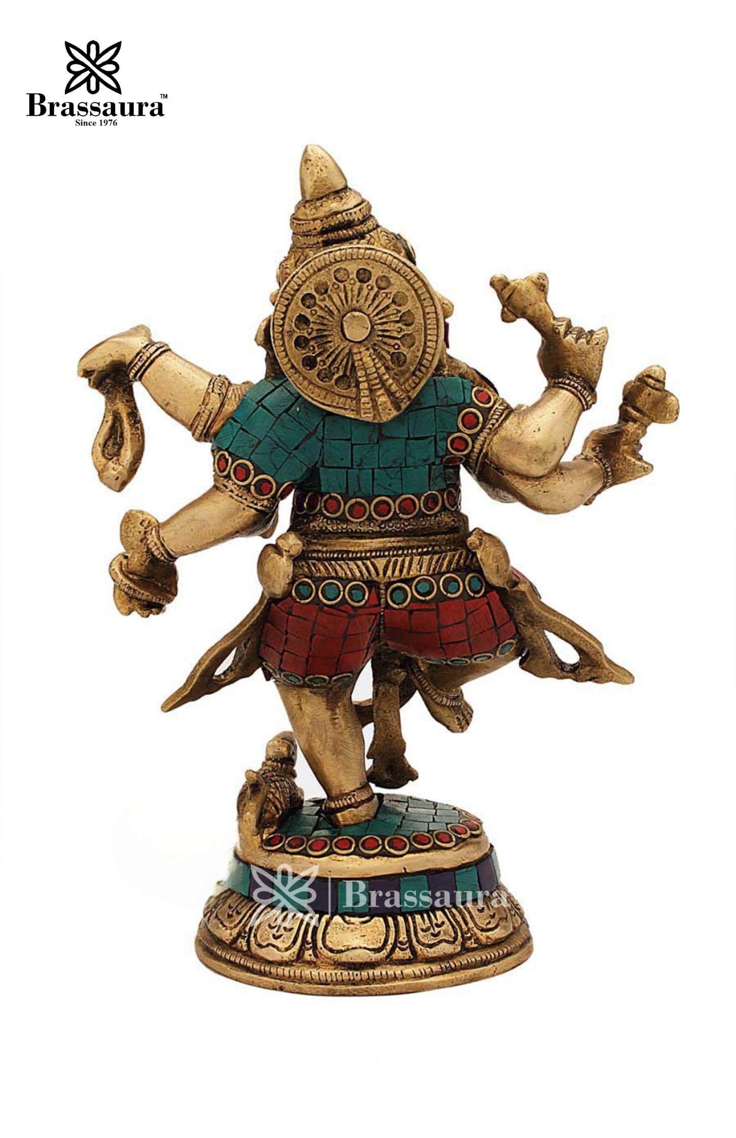 Brassaura™ Brass Gem Stone Work Dancing Ganesha Idol for Home and Decor | Weight 2.5 Kgs | Height 9 Inches