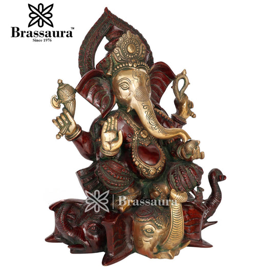 Brassaura™ Brass Ganesha Idol for Home Décor | Weight 17 Kgs | Height 18 Inches
