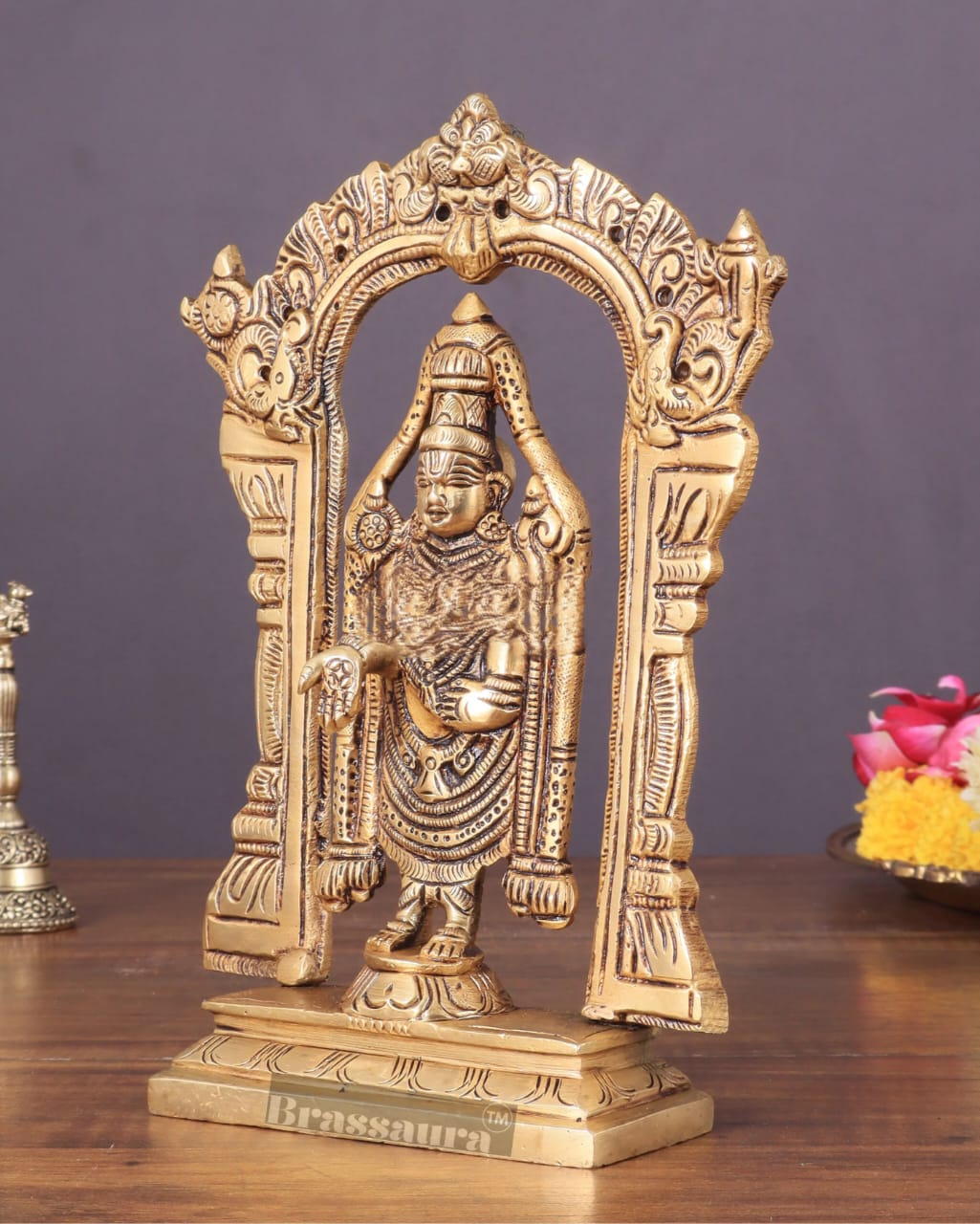 Brassaura™ Brass Tirupati Balaji Lord Venkateshwara Idol – 6.5 Inches, 0.8 Kg | Handcrafted Temple & Home Decor
