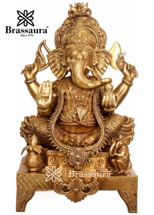 Brassaura™ Brass Ganesha Statue – “Bestower of Wisdom” | Height 34 Inches & Weight 56 Kgs