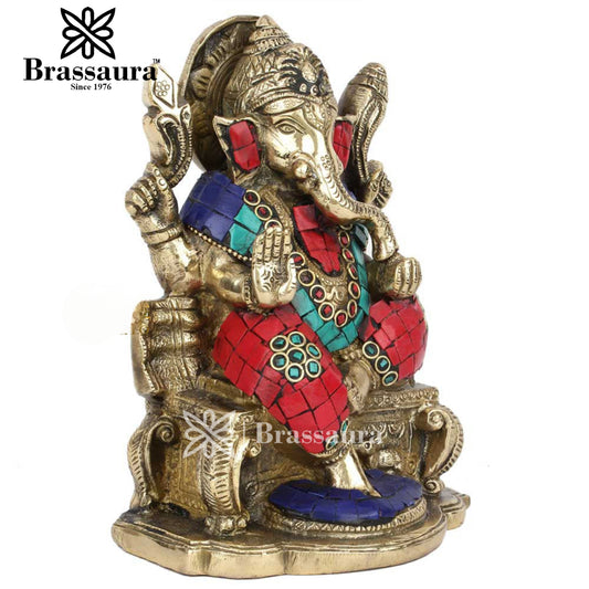 Brassaura™ Brass Ganesha Statue | Handcrafted Vinayaka Idol for Home & Décor | Height 7.5 Inches & Weight 2.1 Kgs