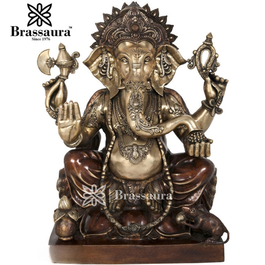 Brass Ganesha Statue For Home Decor And Gift Item Weight 70 Kg And Height 31 Inches