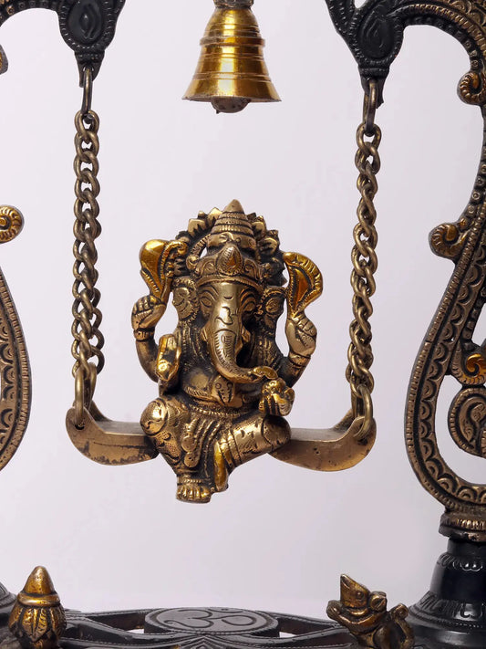Brassaura™ Brass Lord Ganesha on Kirtimukha Swing with Dangling Bells | Height 14 Inches & Weight 2.82 kgs
