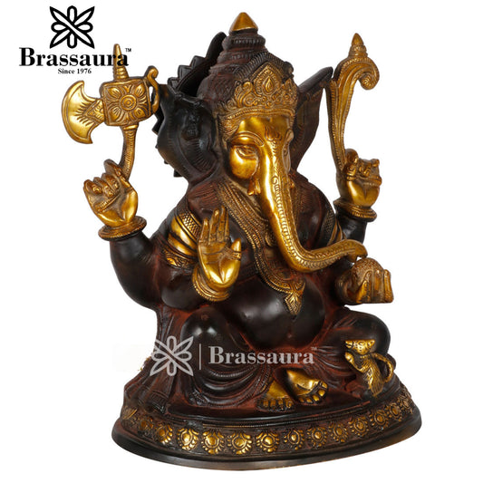 Brassaura™ Brass Ganesha Idol for Home Décor | Weight 8 Kgs | Height 11 Inches