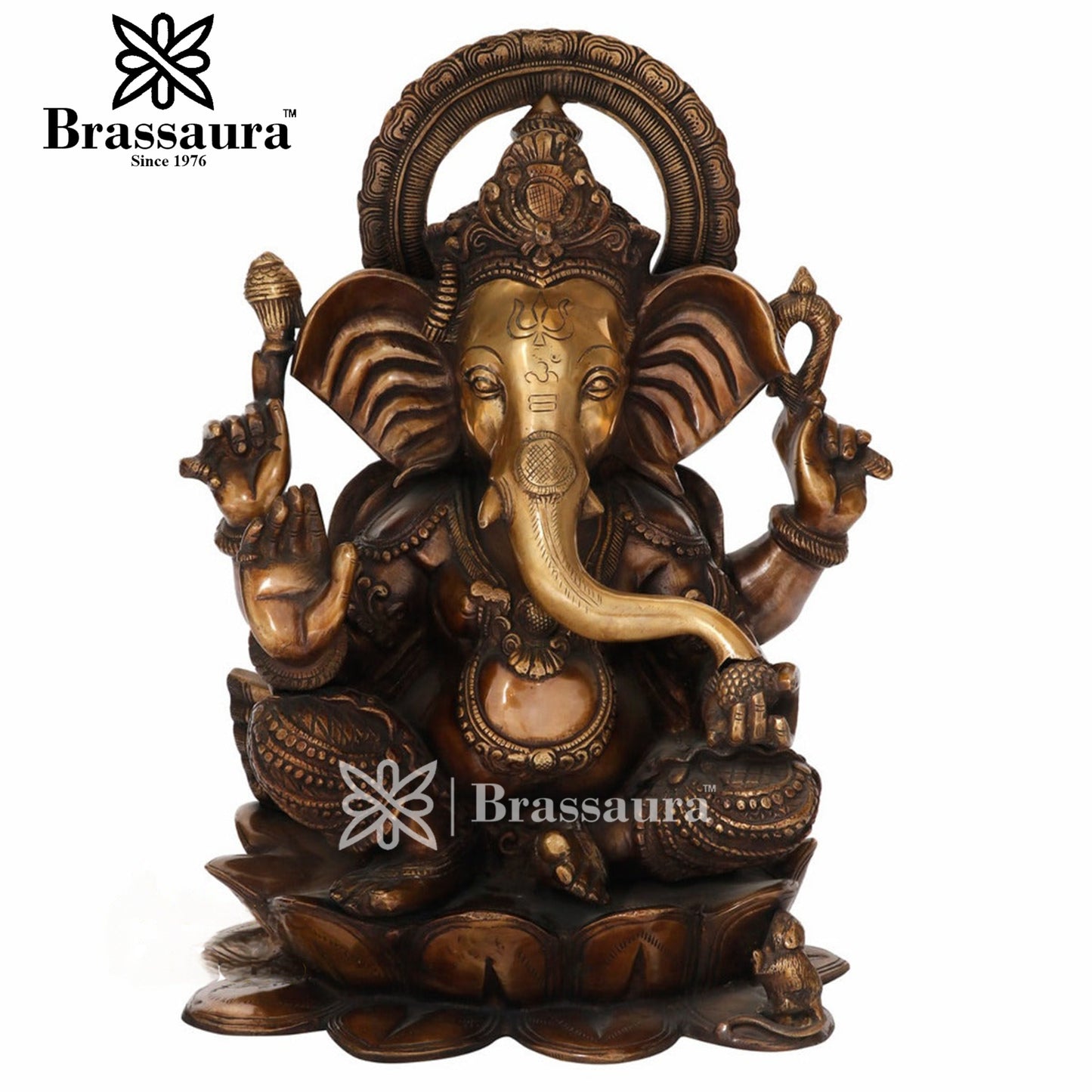 Brassaura™ Brass Ganesha Statue for Home Décor & Gift | Weight 23 Kgs | Height 19 Inches