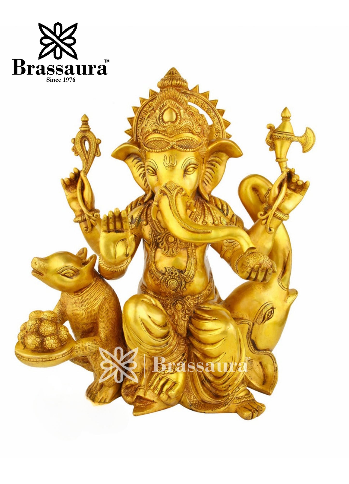Brassaura™ Brass Ganesha Statue for Home Décor & Gift | Weight 28 Kgs | Height 24 Inches