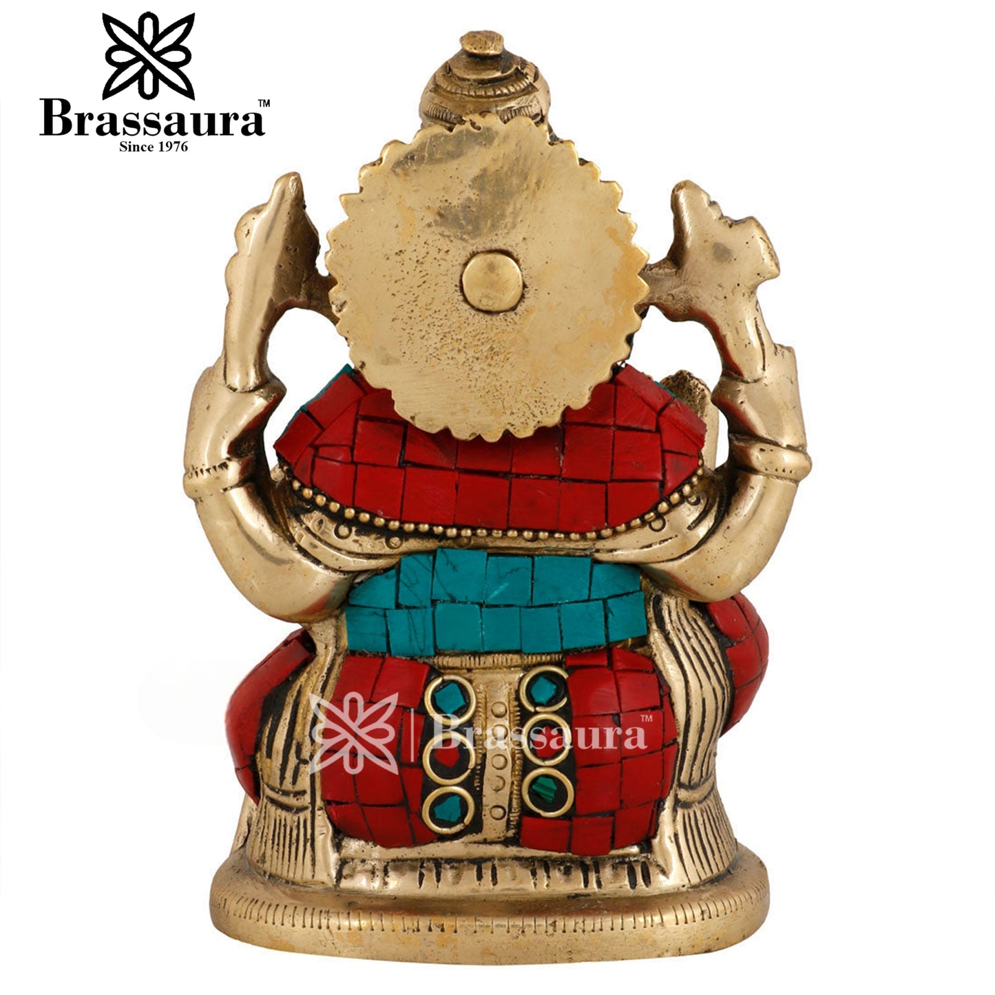 Brassaura™ Brass Gem Stone Work Ganesha Idol for Home and Decor | Weight 0.9 Kgs | Height 4 Inches