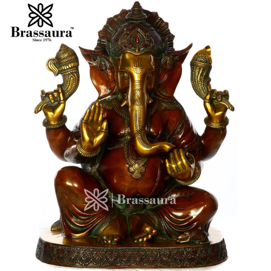 Brassaura™ Brass Ganesha Idol for Home and Decor | Weight 24 Kgs | Height 21 Inches