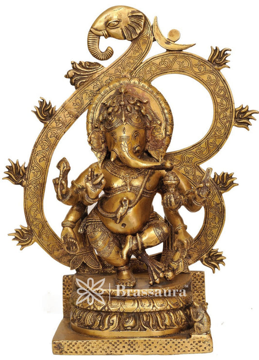 Brassaura™ Brass Ganesha Statue | Handcrafted Vinayaka Idol for Home & Décor | Height 16 Inches & Weight 8 Kgs