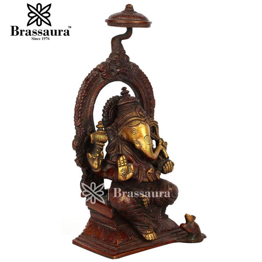 Brass Ganesha Statue For Home Decor And Gift Item Weight 2.3 Kg And Height 8 Inch