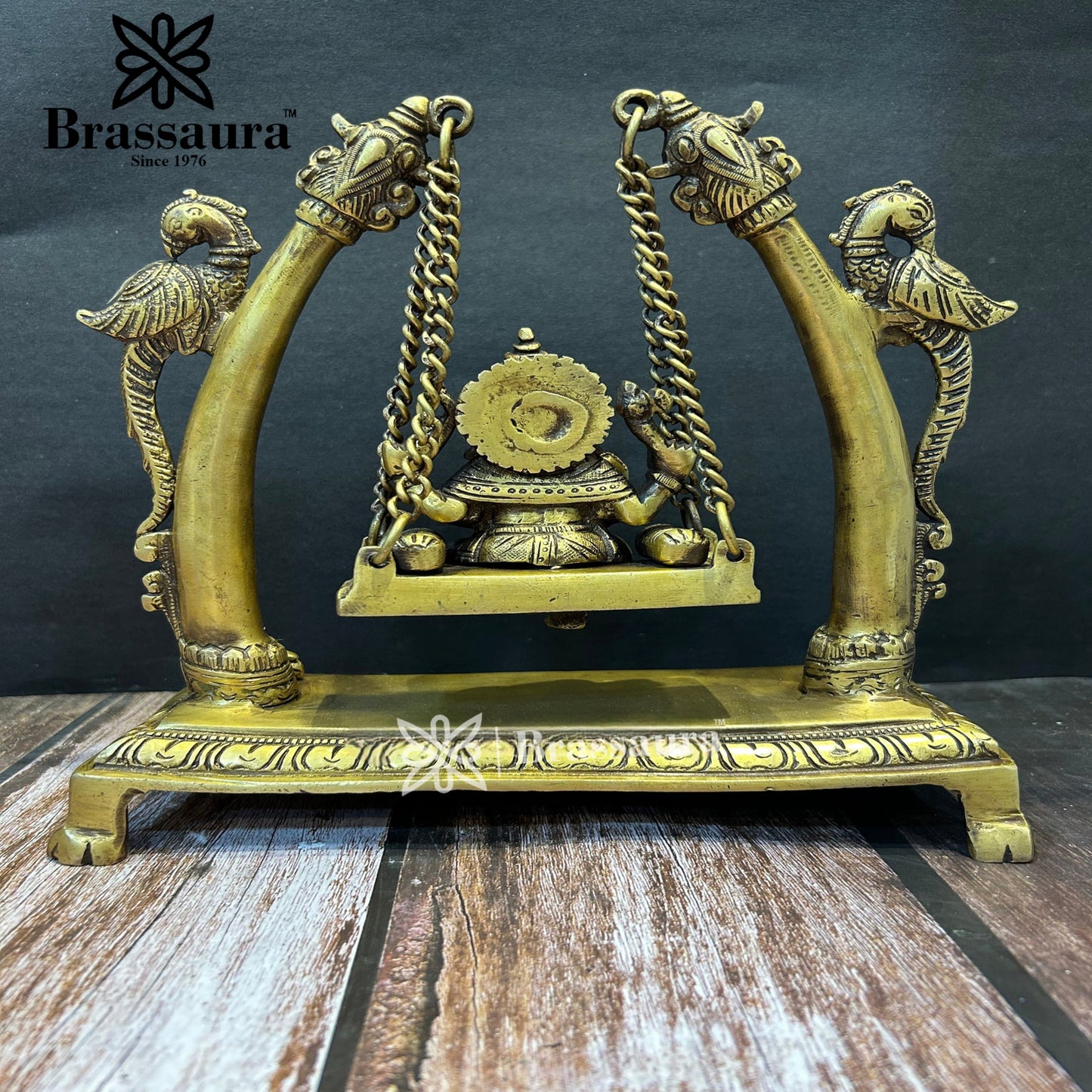 Brassaura™ Brass Ganesha Jhula Idol for Home and Decor | Weight 3.1 Kgs | Height 9.5 Inches