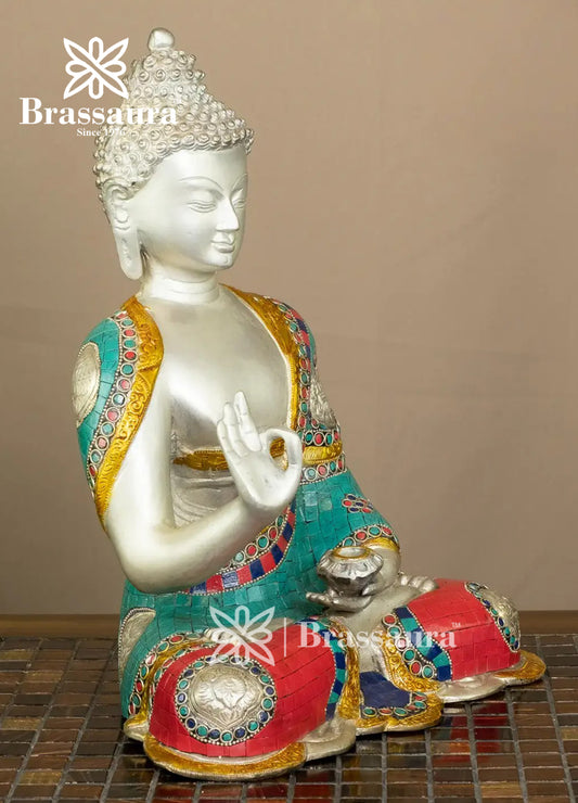 Brass Buddha For Home And Décor Weight 7.2 kg Height 13.75 Inch