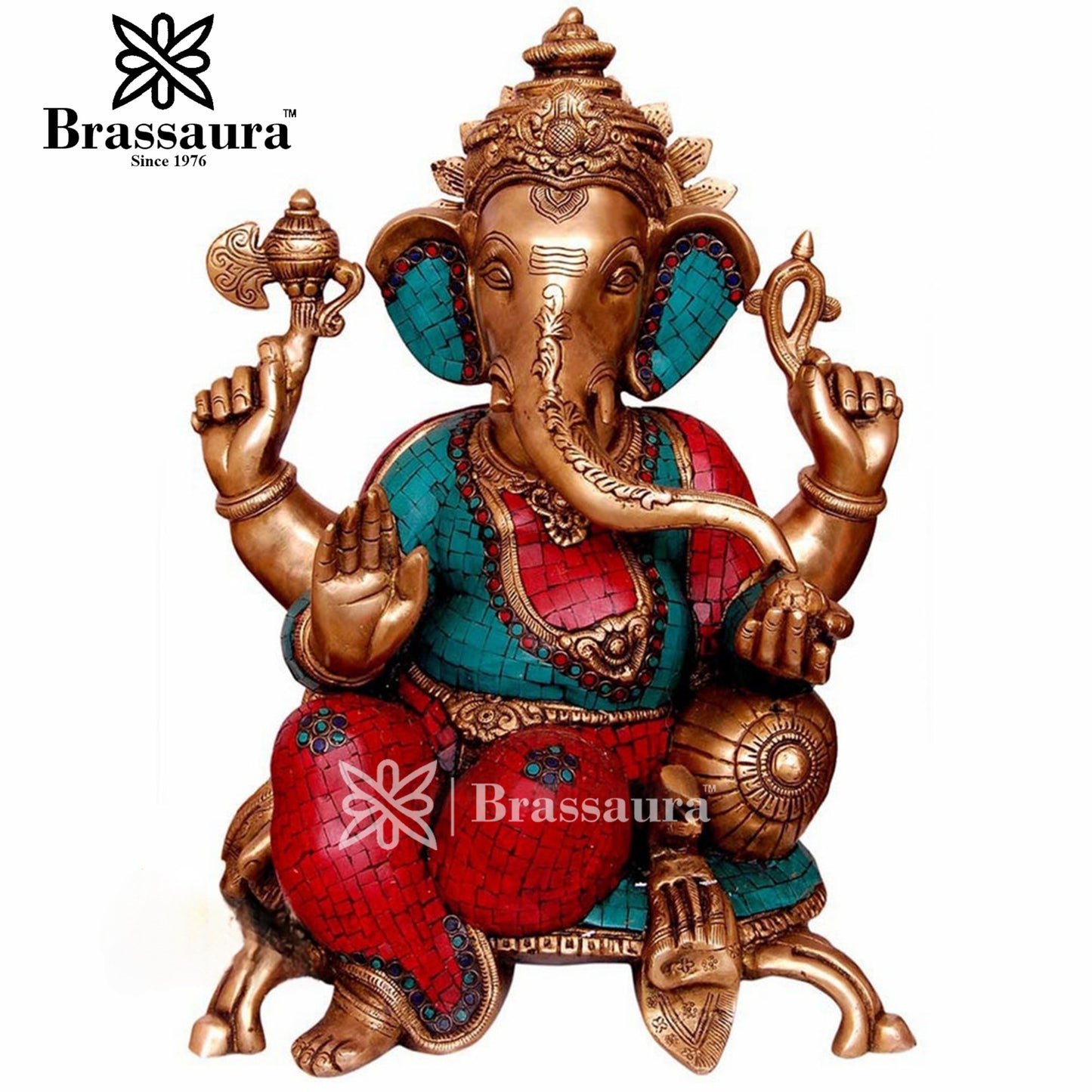 Brassaura™ Brass Ganesha Statue for Home Décor & Gift | Weight 20 Kgs | Height 20 Inches