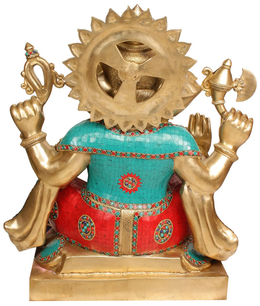 Brassaura™ Large Size Blessing Ganesha | Brass with Intricate Inlay Work | Height 31 Inches & Weight 77.60 kgs