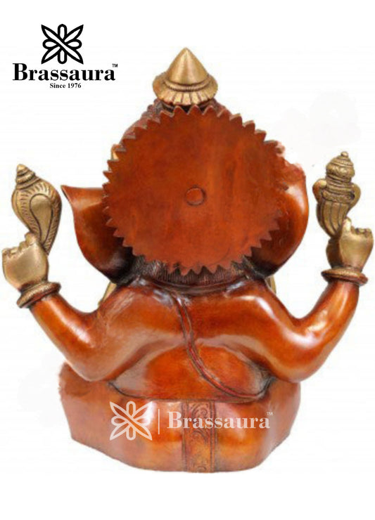 Brassaura™ Brass Ganesha Statue for Home Décor & Gift | Weight 8 Kgs | Height 12 Inches