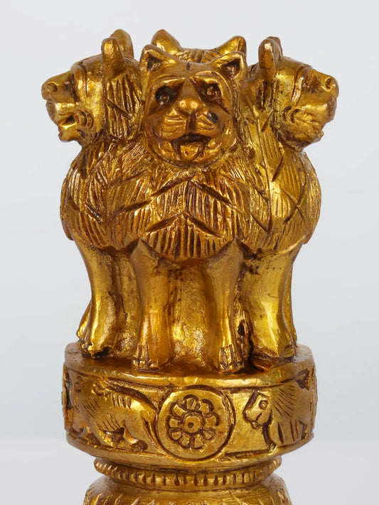 Brassaura® Brass Ashoka Lion Capital Pillar Sculpture | Pure Brass | Height 6 Inches & Weight 0.98 kgs