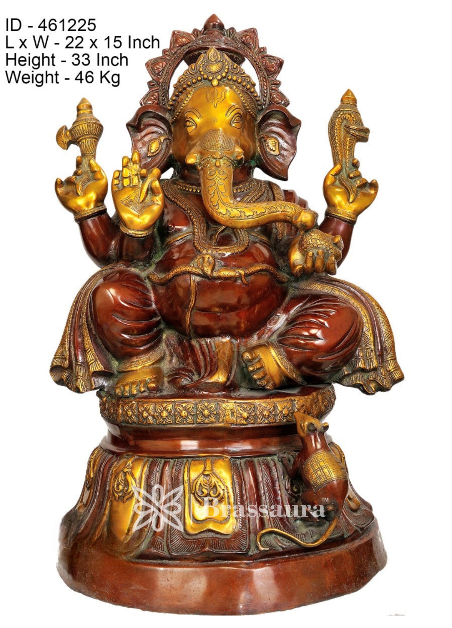 Brassaura™ Brass Ganesha Idol for Home Decor | Weight 46 Kgs | Height 33 Inches