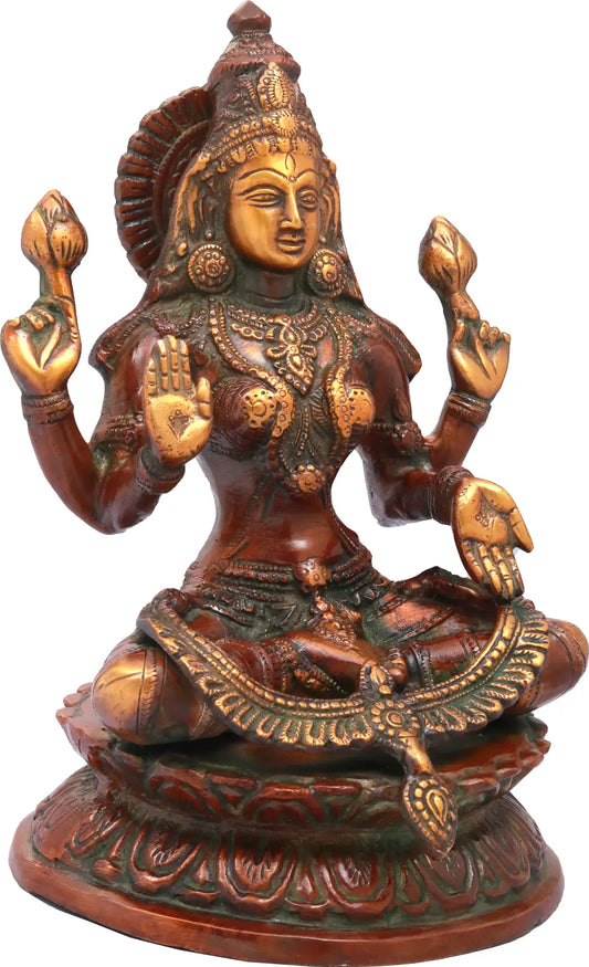 Brassaura® Four-Armed Goddess Lakshmi in Abhaya Mudra | Brass Statue | Height 9.6 Inches & Weight 3.10 kgs