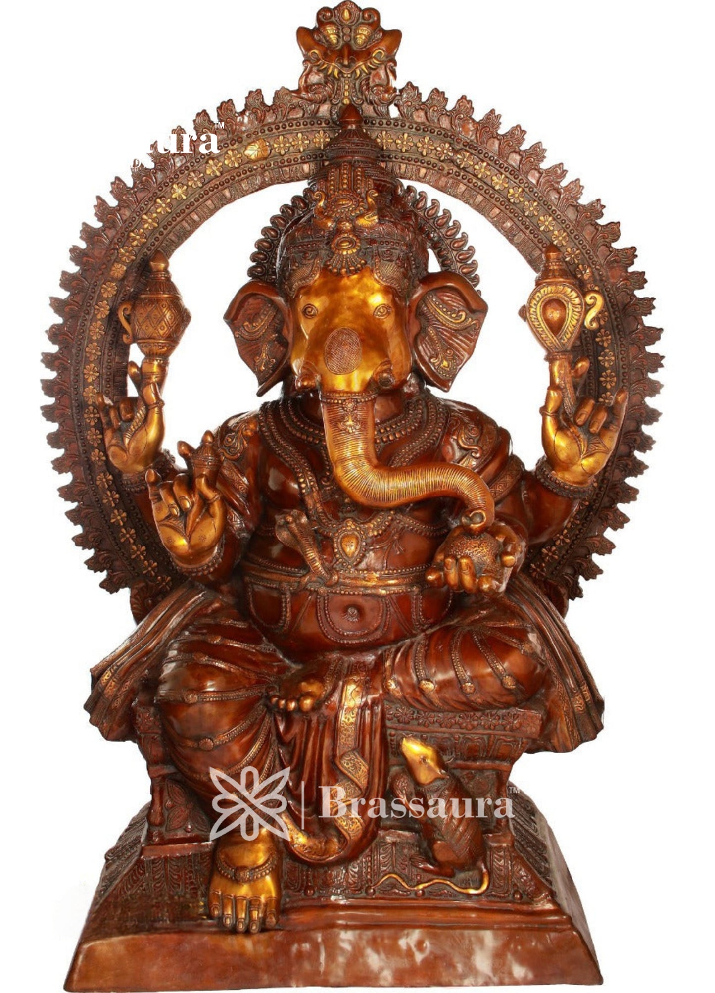 Brassaura™ Brass Ganesha Statue for Home Decor | Weight 230 Kgs | Height 70 Inches