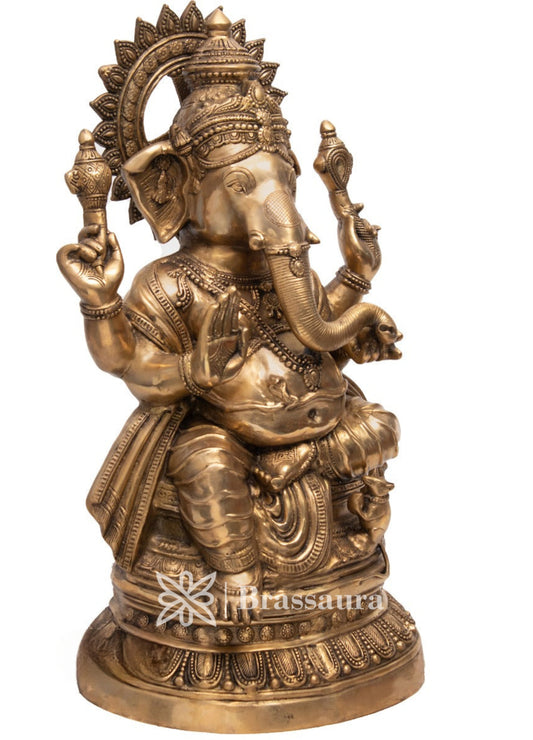 Brassaura™ Brass Ganesha Statue for Home Decor | Weight 42 Kgs | Height 35 Inches