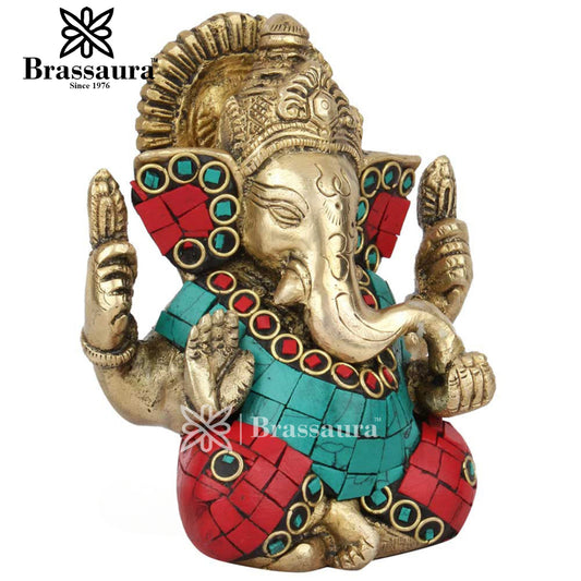Brass Ganesha Statue For Home Decor And Gift Item Weight .8 Kg And Height 5 Inch