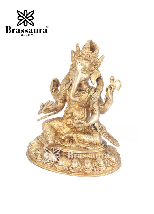Brassaura™ Brass Ganesha Statue – “Harbinger of Joy” | Height 8 Inches & Weight 2.5 Kgs