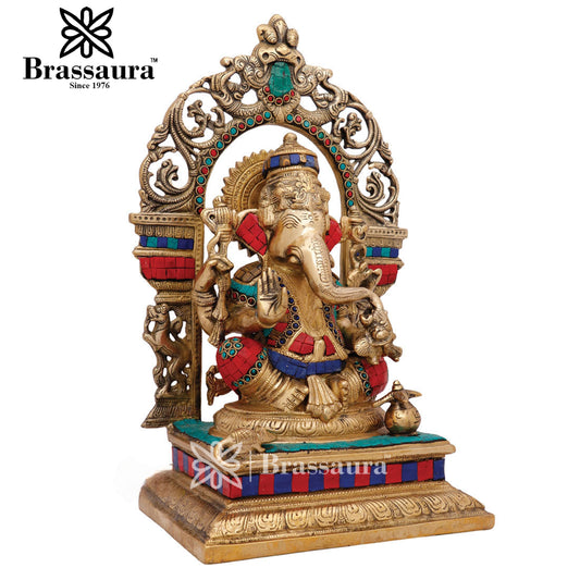 Brassaura™ Brass Ganesha Statue for Home Décor | Weight 9.5 Kgs | Height 16 Inches
