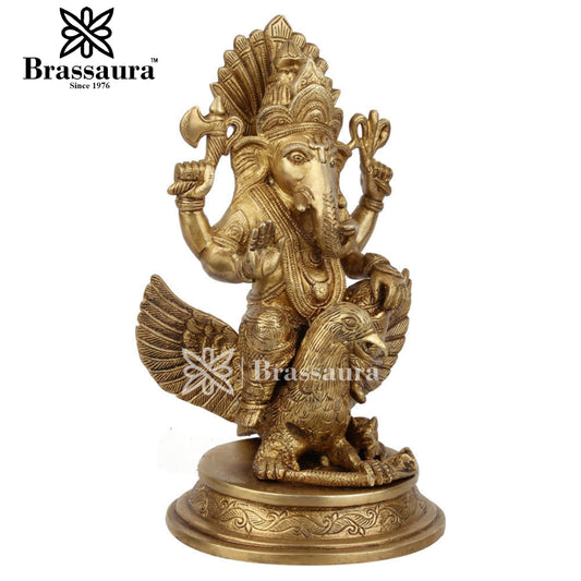 Brassaura™ Brass Ganesha Idol for Home Décor | Weight 3.4 Kgs | Height 10 Inches