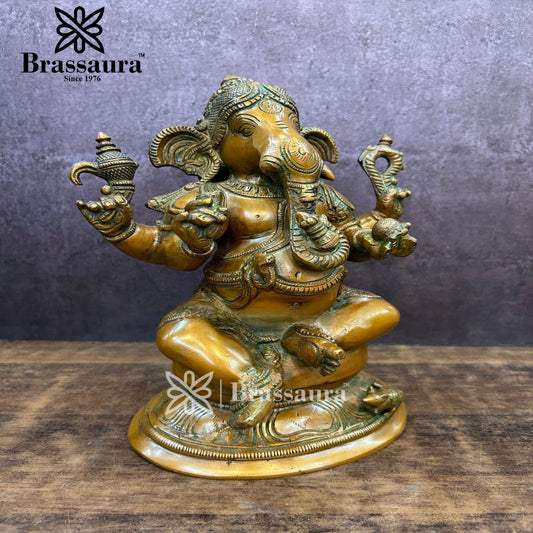 Brass Ganesha Statue For Home Decor And Gift Items Weight 4.3 Kg And Height 9.5 Inches
