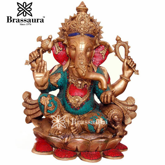 Brassaura™ Brass Ganesha Statue for Home Décor & Gift | Weight 29 Kgs | Height 21 Inches