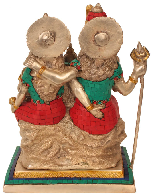 Brassaura™ 黄铜镶嵌湿婆神家庭雕像 | 高12英寸,重7.31公斤