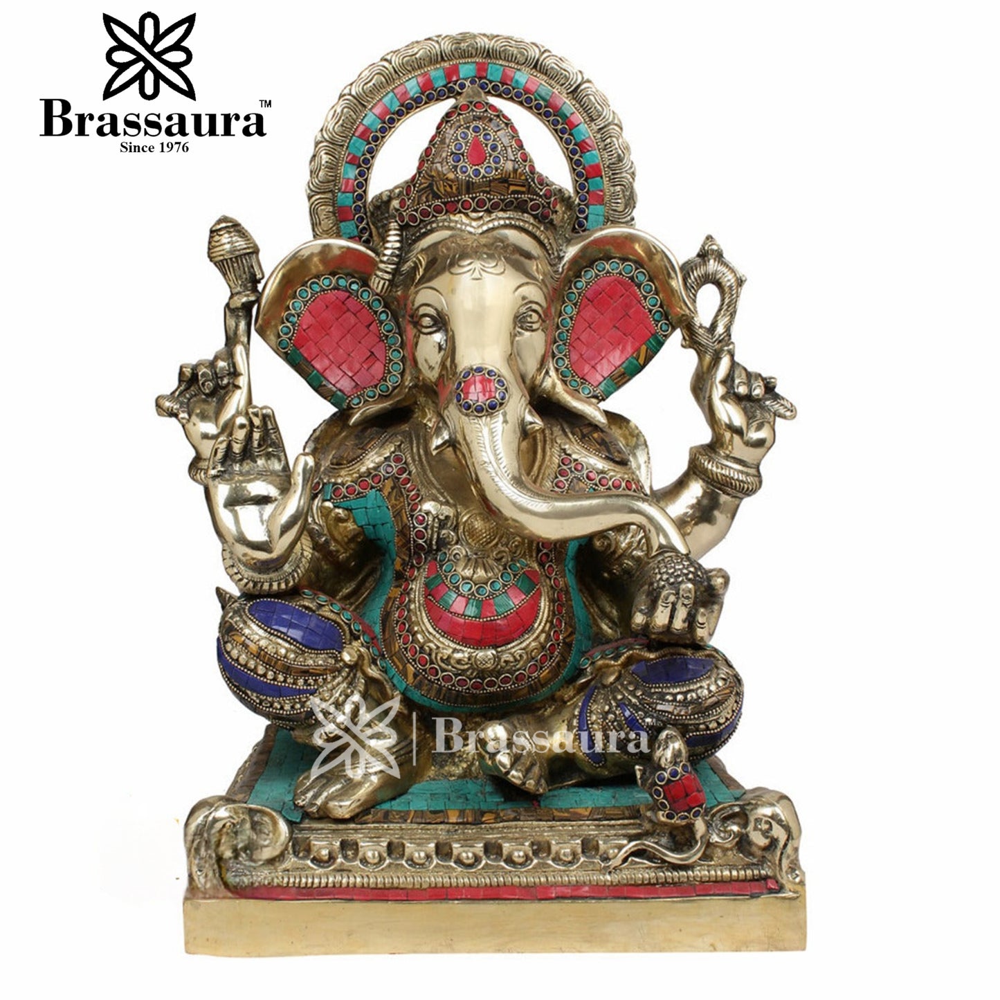 Brassaura™ Brass Ganesha Statue for Home Décor & Gift | Weight 23 Kgs | Height 19 Inches