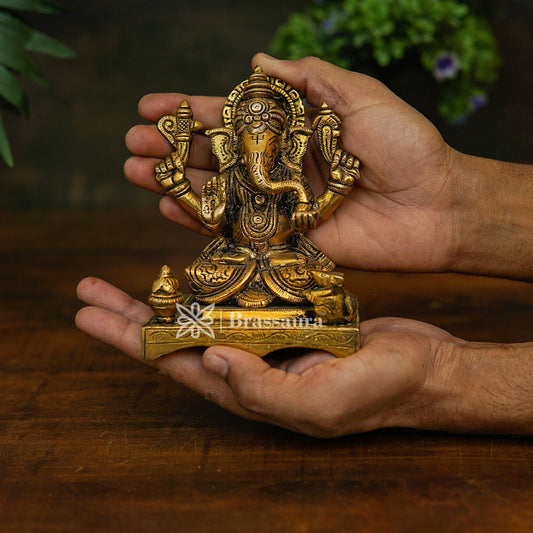 Brass Ganesha Statue For Home Decor And Gift Items Weight 1.2 Kg And Height 5 Inches