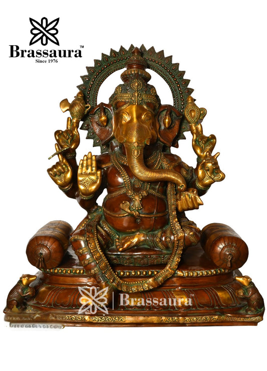 Brassaura™ Brass Ganesha with Sofa Idol for Home Decor | Weight 101 Kgs | Height 39 Inches