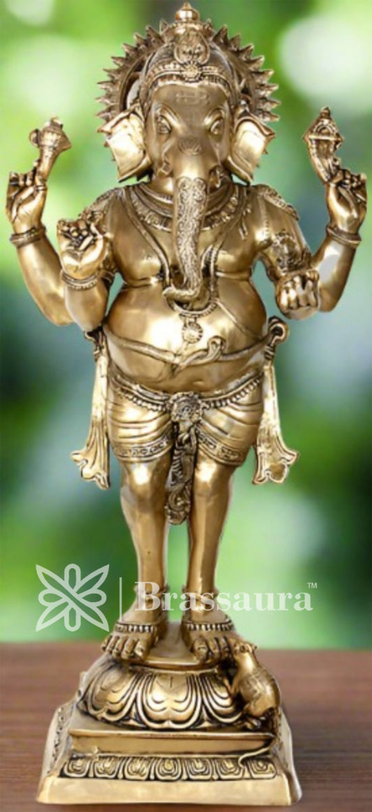 Brassaura™ Brass Standing Ganesha Statue for Home and Decor | Weight 58 Kgs | Height 50 Inches