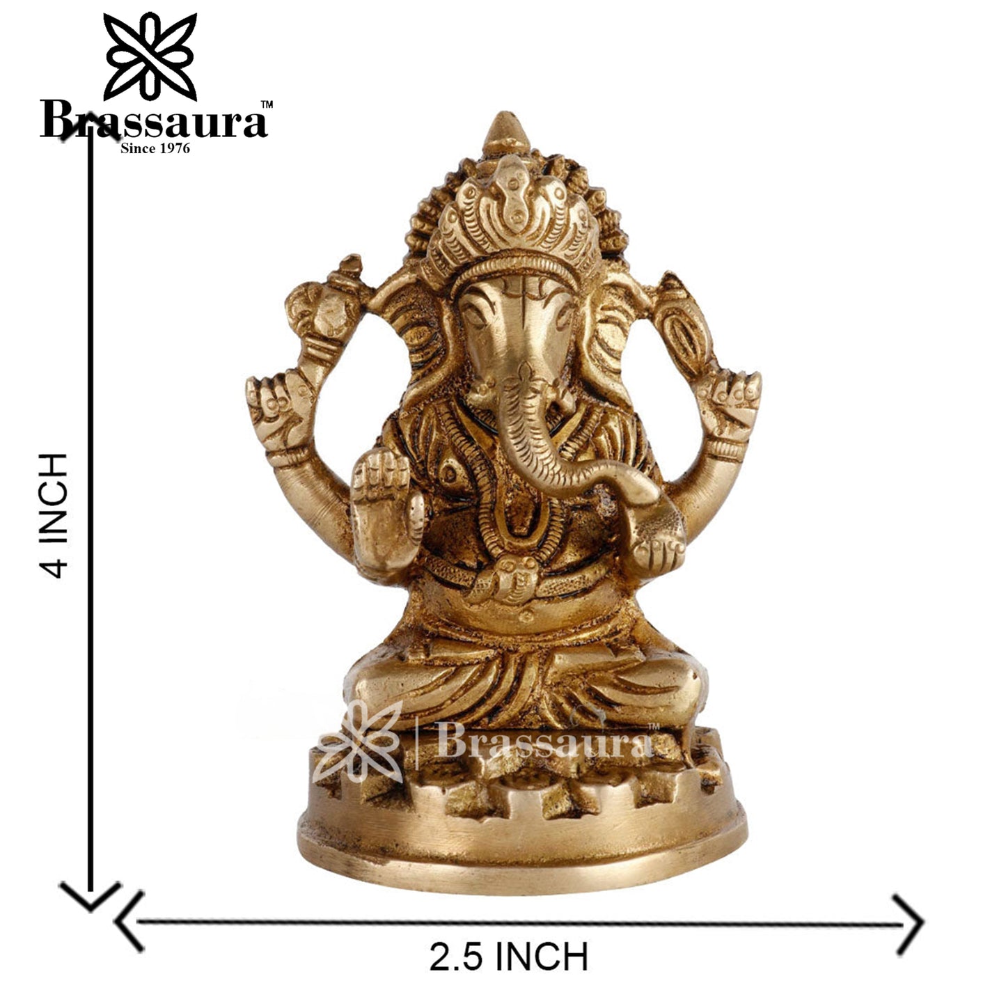 Brass Ganesha Statue For Home Decor And Gift Item Weight .9 Kg And Height 4 Inch