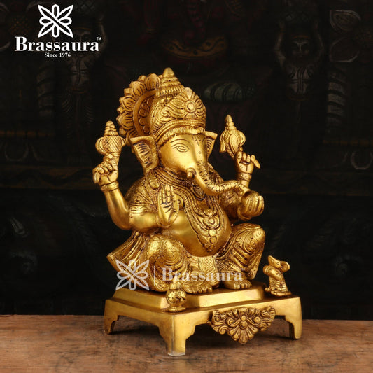 Brassaura™ Brass Ganesha Idol for Home and Decor | Weight 5.6 Kgs | Height 11 Inches