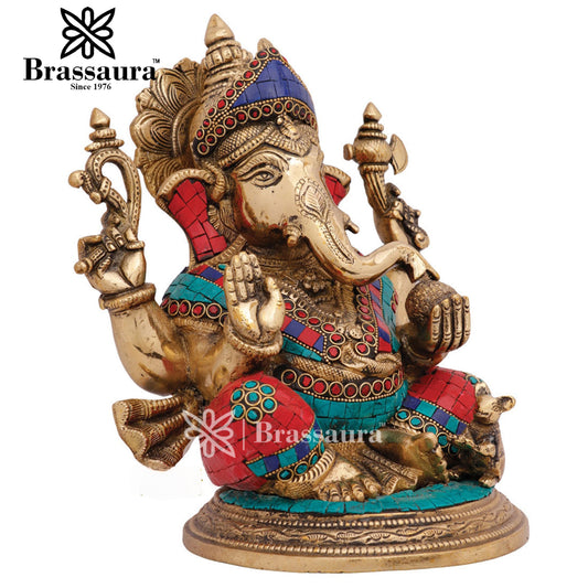 Brassaura™ Brass Ganesha Statue for Home Décor | Weight 6.8 Kgs | Height 10 Inches
