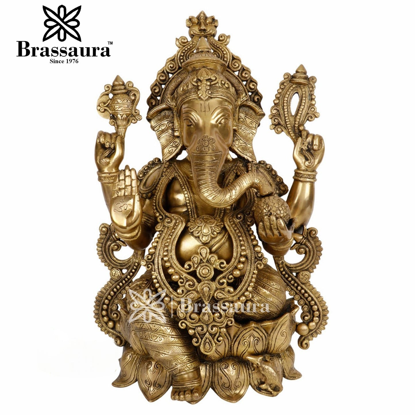 Brassaura™ Brass Jewellery Ganesha Idol for Home Décor | Weight 23 Kgs | Height 23 Inches