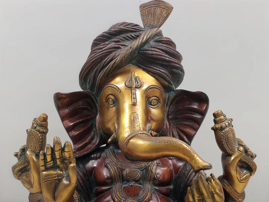 Brassaura® Large Size Ganesha with Turban & Trident Mark | Height 20 Inches & Weight 24.90 kgs